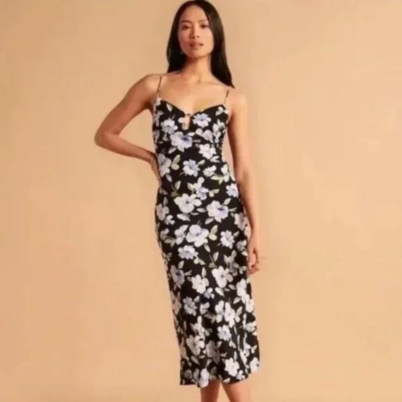 Abercrombie and Fitch Black Floral Slip Midi Dress Size XS 23646 - Picture 1 of 13